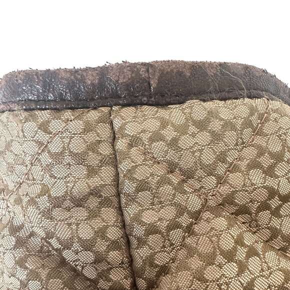 Coach Vintage Quilted Jacket Brown Monogram Logo Print Snap Front XS Womens - Picture 11 of 12